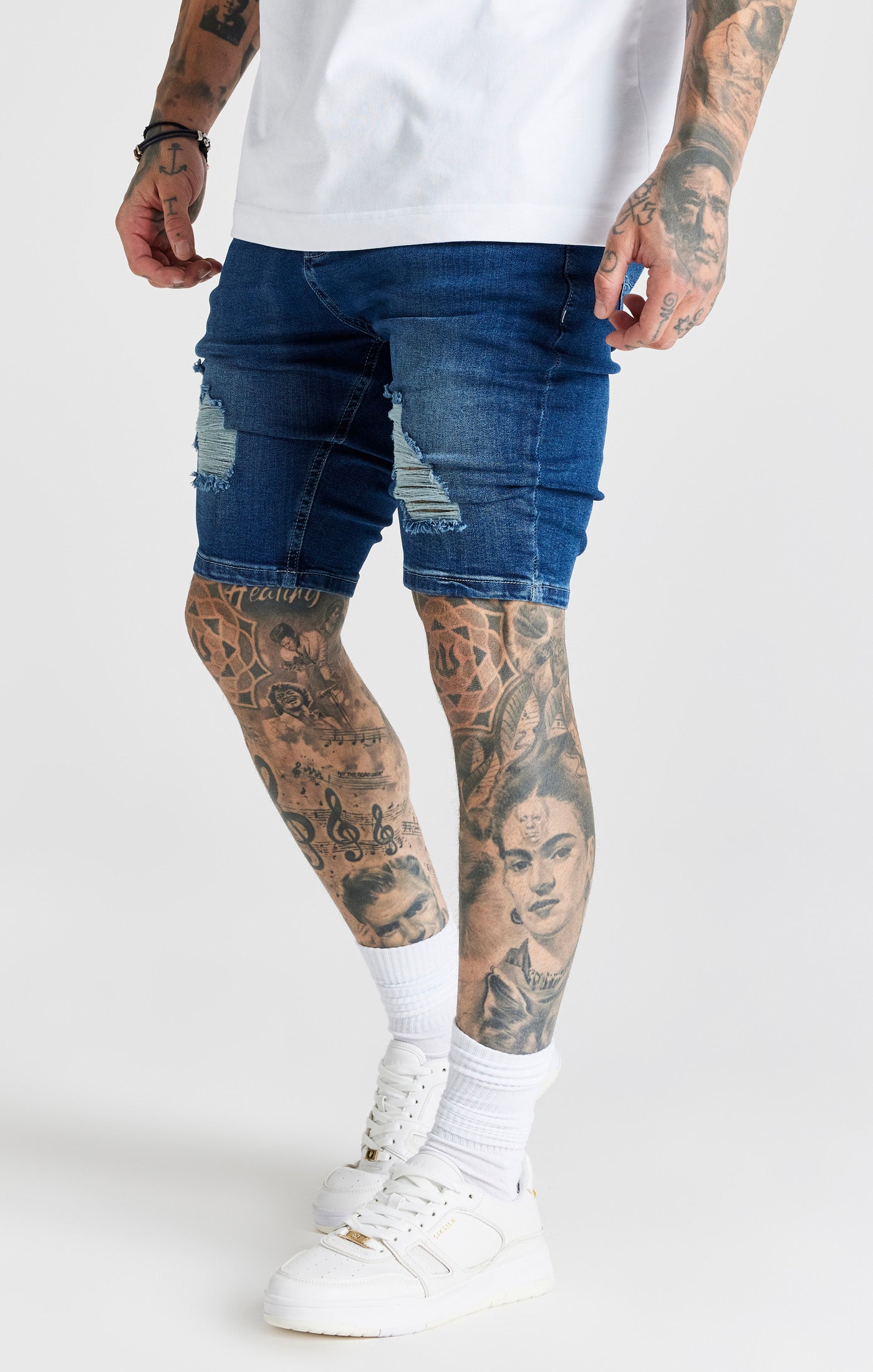Load image into Gallery viewer, Blue Distressed Denim Short