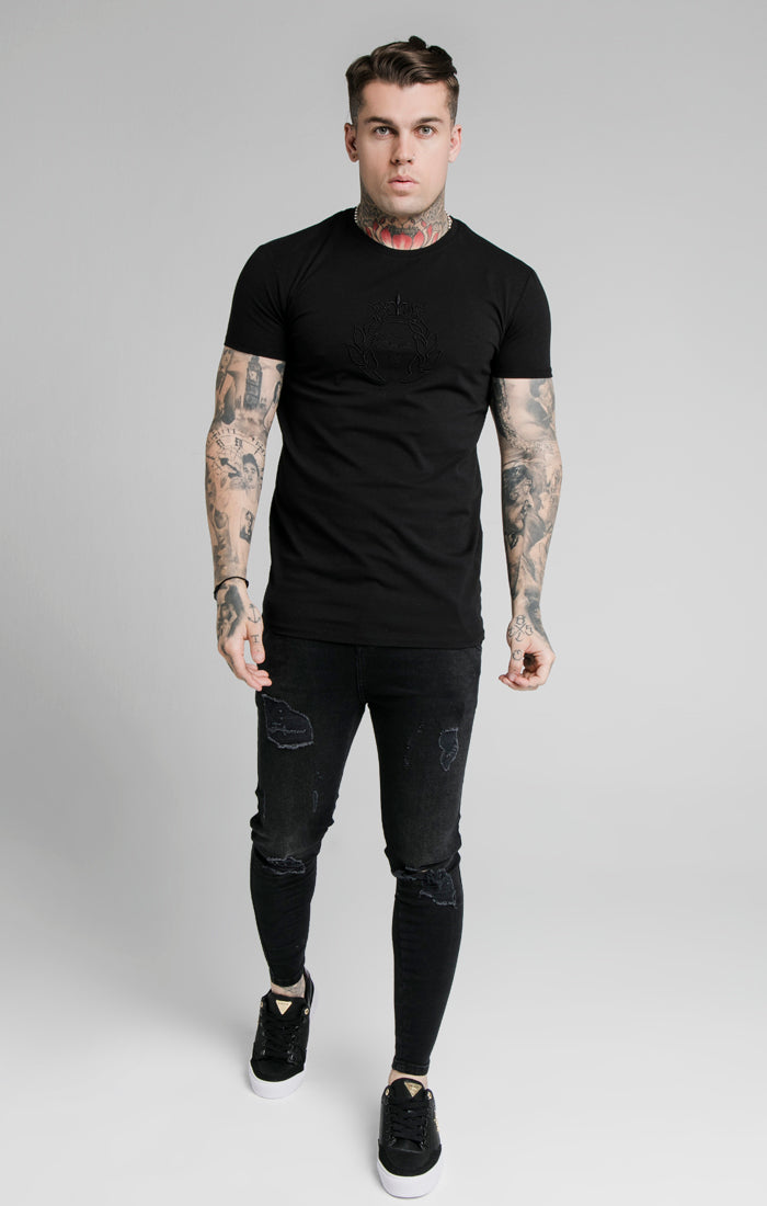 Load image into Gallery viewer, SikSilk Prestige Embroidery Gym Tee - Black (2)