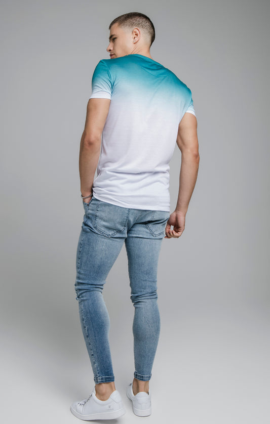 Teal Embroidered Muscle Fit T-Shirt