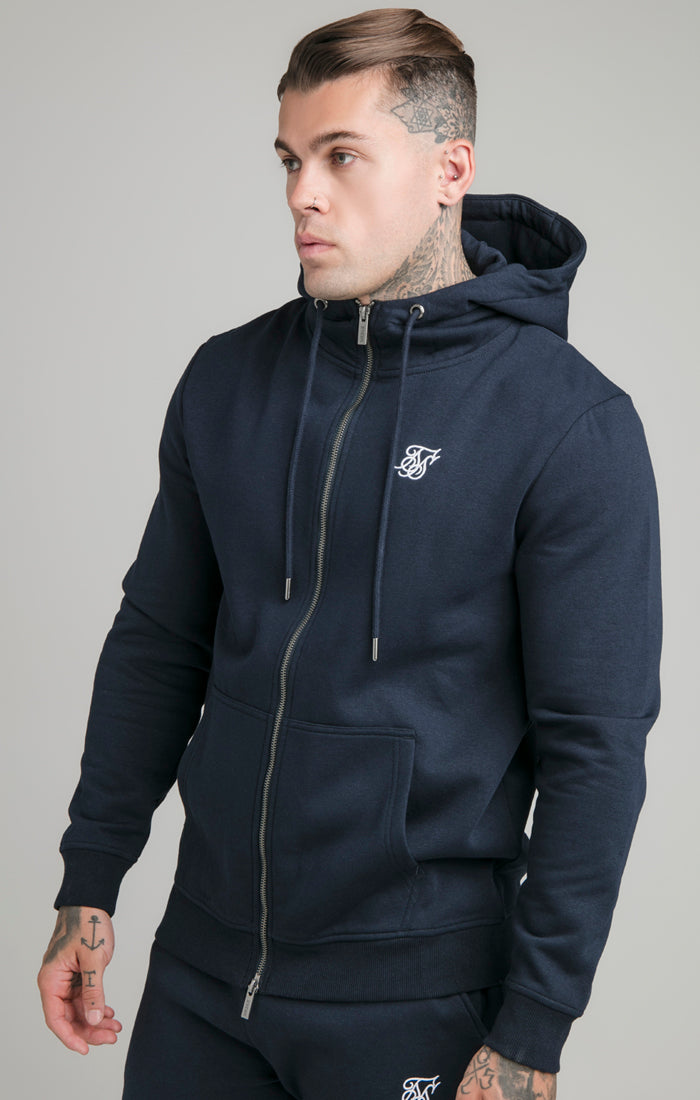 Load image into Gallery viewer, Navy Essential Zip Through Funnel Neck Hoodie