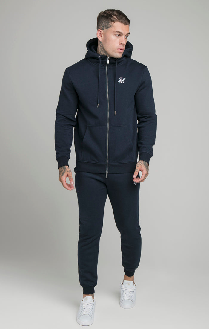 Load image into Gallery viewer, Navy Essential Zip Through Funnel Neck Hoodie (2)