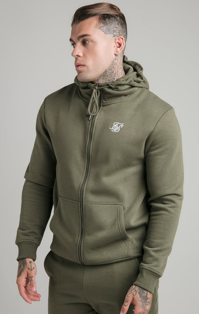 Load image into Gallery viewer, Khaki Essential Zip Through Funnel Neck Hoodie