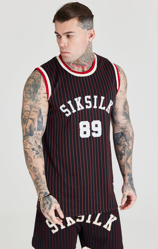 Camisola de basquetebol SikSilk Retro de estilo clássico - Preto e Vermelho
