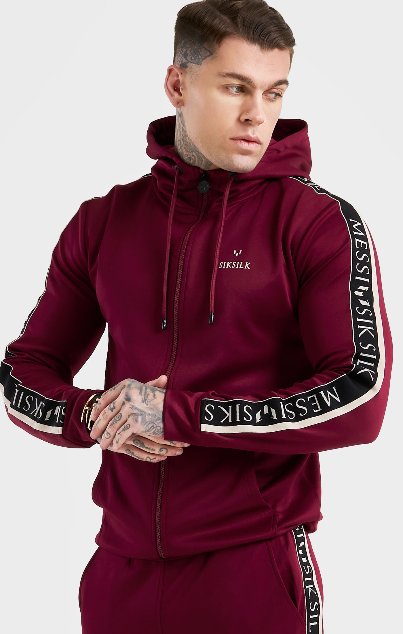 Load image into Gallery viewer, Messi x SikSilk Taped Zip Through - Burgundy