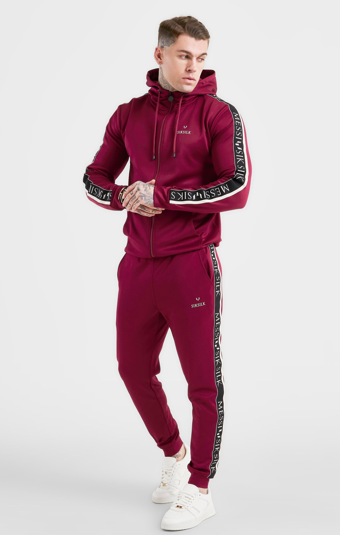 Load image into Gallery viewer, Messi x SikSilk Taped Zip Through - Burgundy (2)