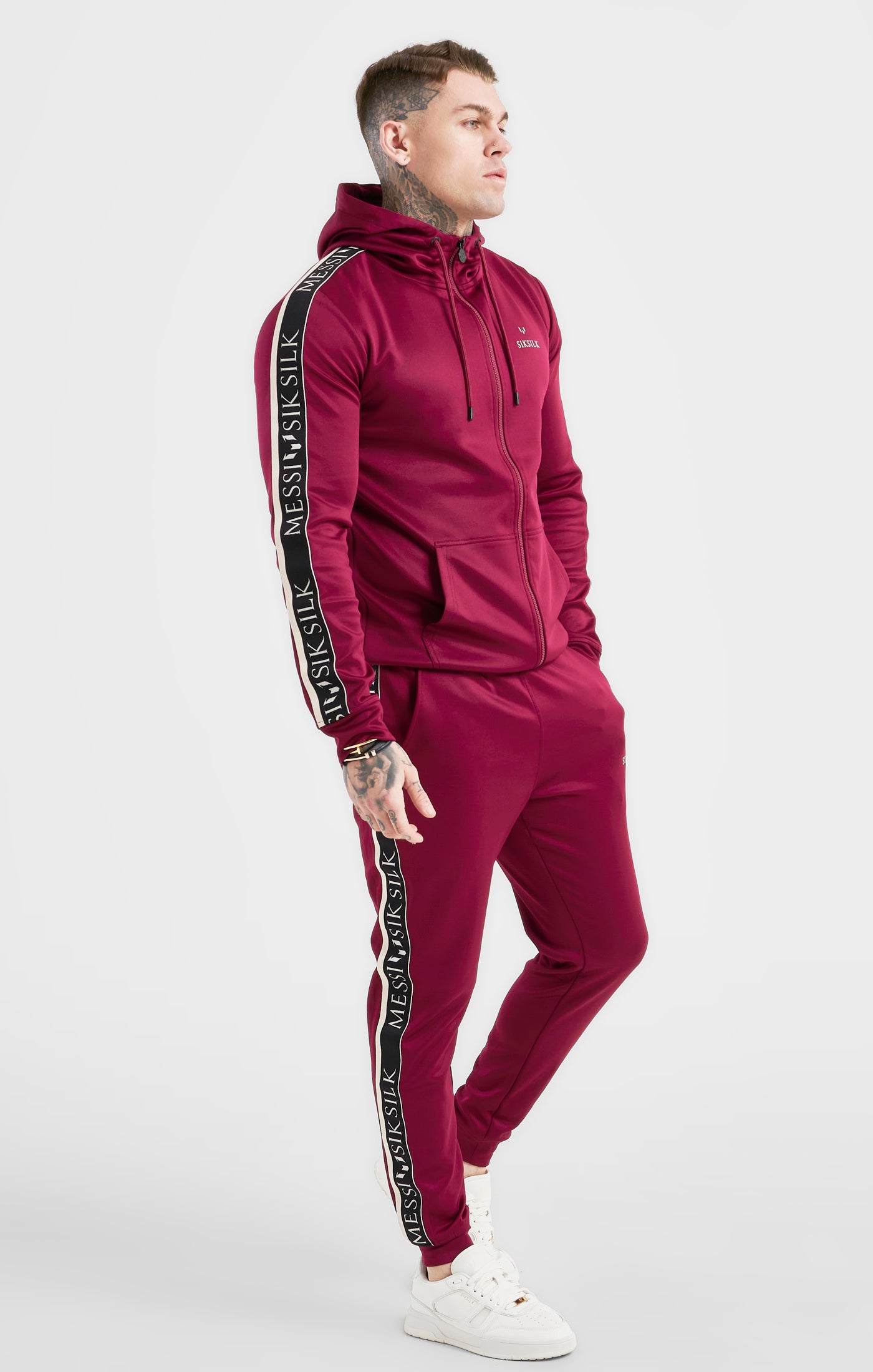 Load image into Gallery viewer, Messi x SikSilk Taped Zip Through - Burgundy (3)