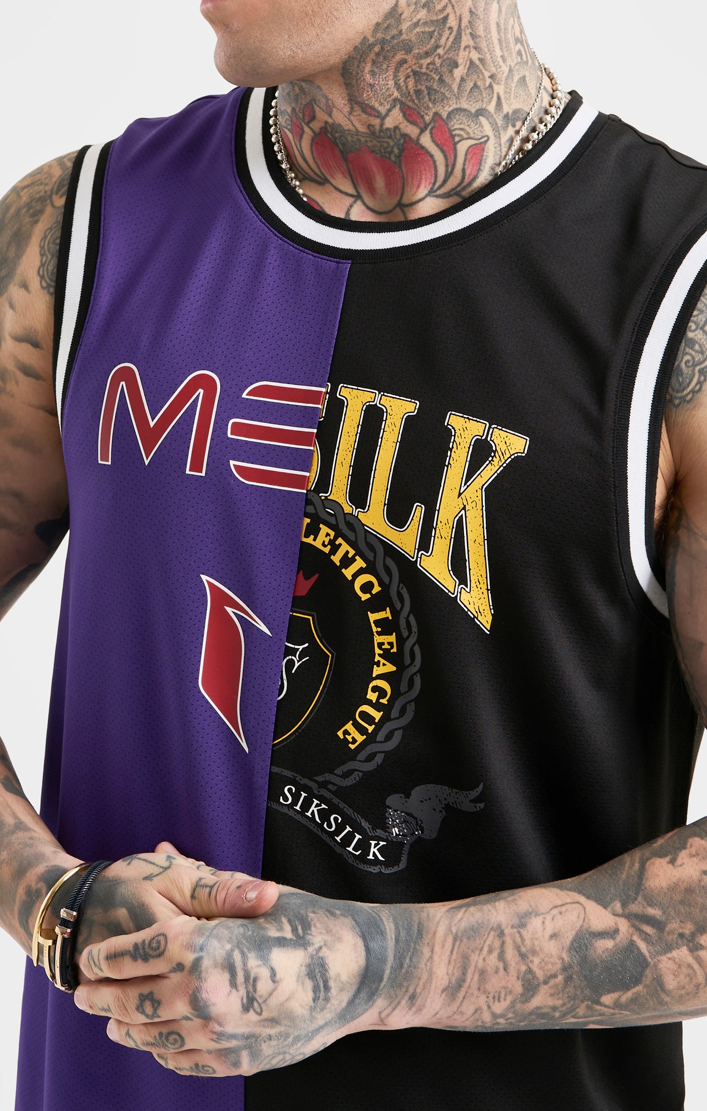 Load image into Gallery viewer, Messi x SikSilk Retro Varsity Vest - Black &amp; Purple (1)