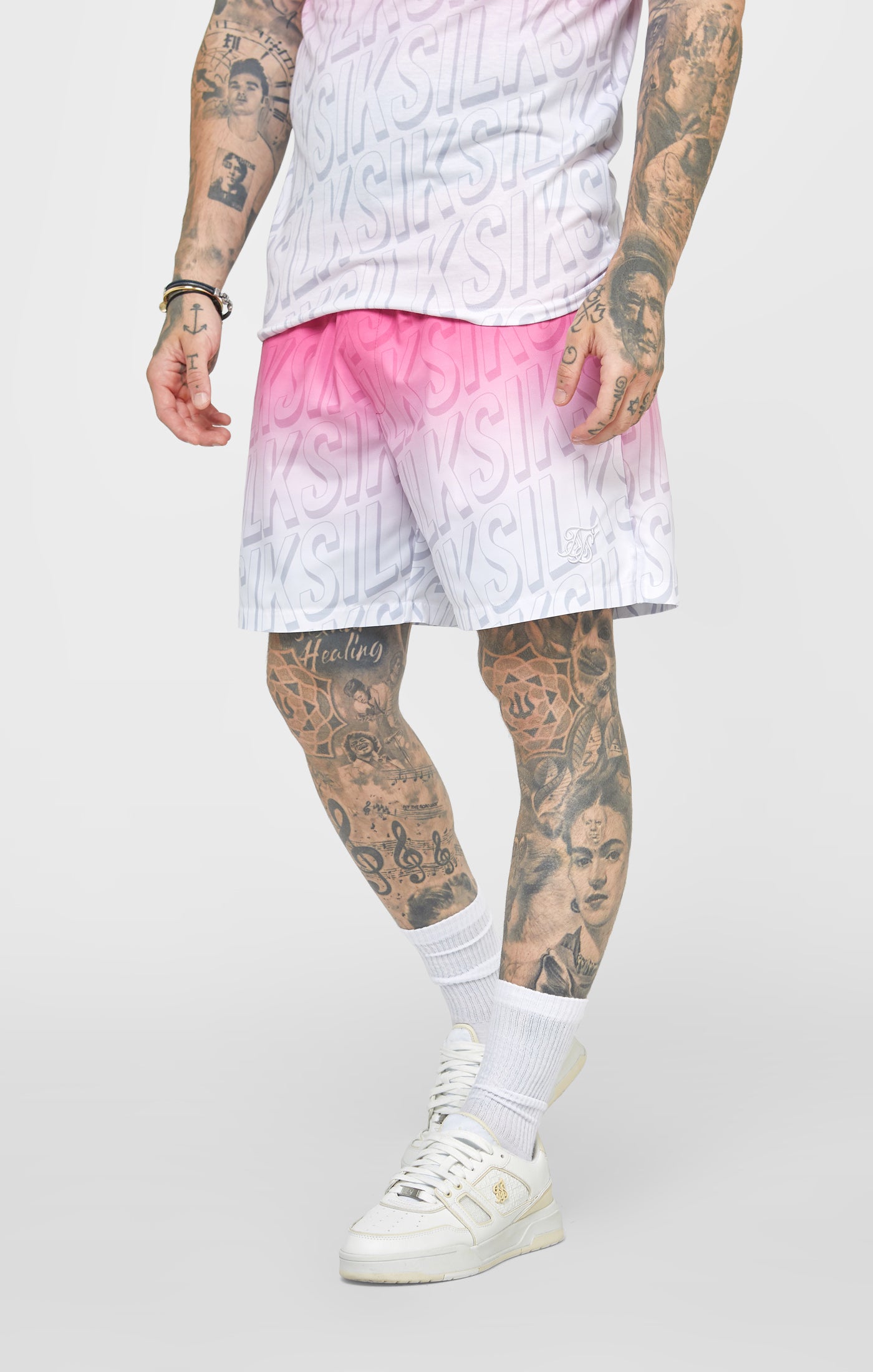 Load image into Gallery viewer, Pink Logo Fade Swim Short