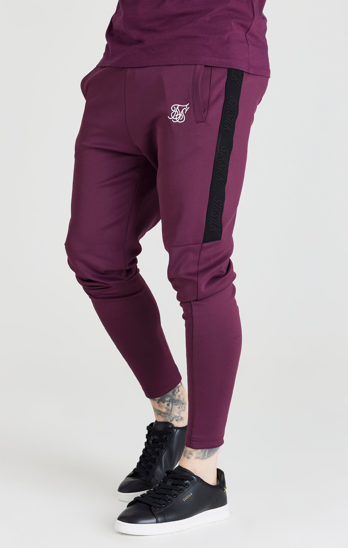 Load image into Gallery viewer, SikSilk Taped Athlete Loose Fit Pant - Burgundy &amp; Black