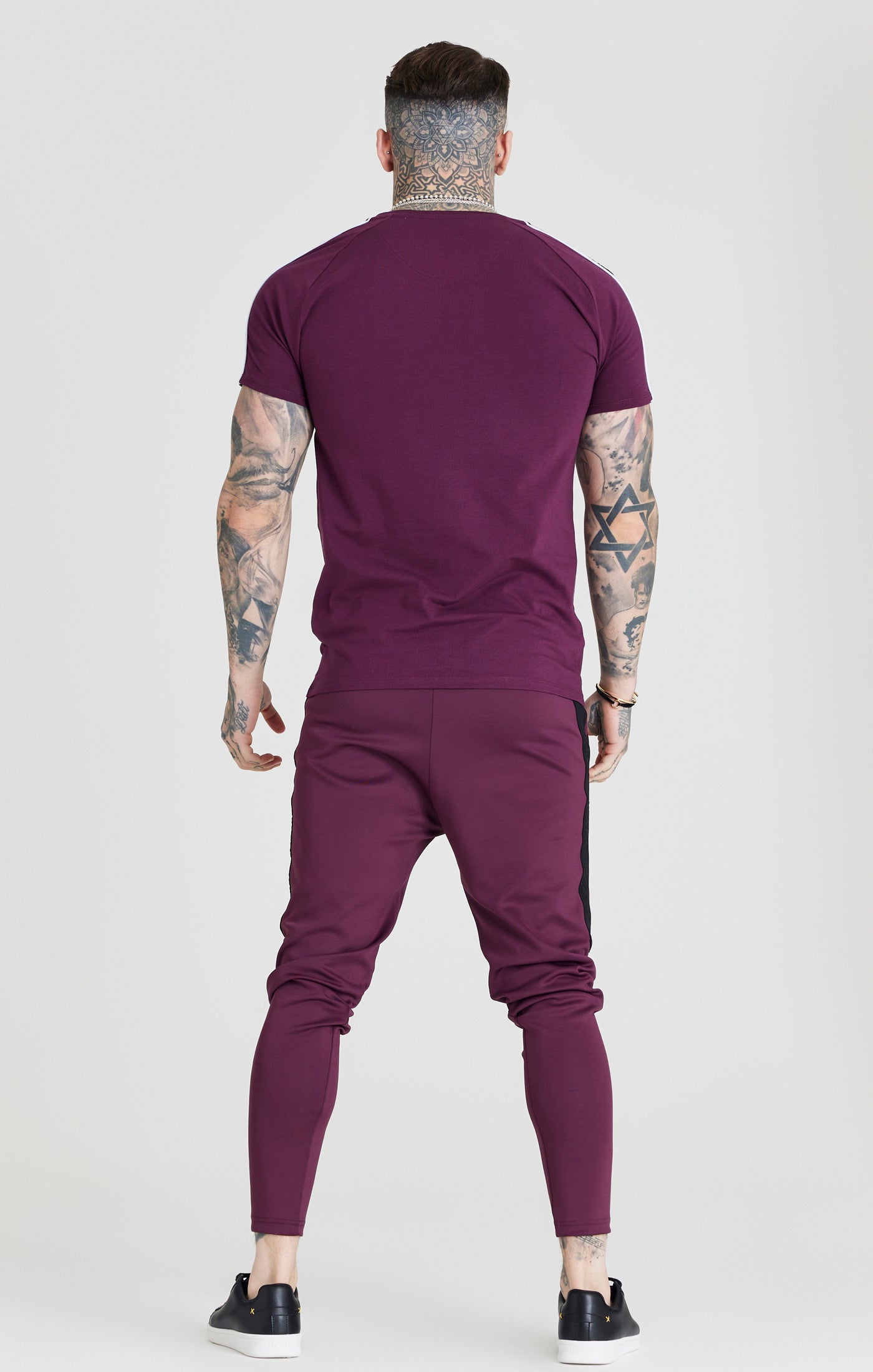 Load image into Gallery viewer, SikSilk Taped Athlete Loose Fit Pant - Burgundy &amp; Black (4)