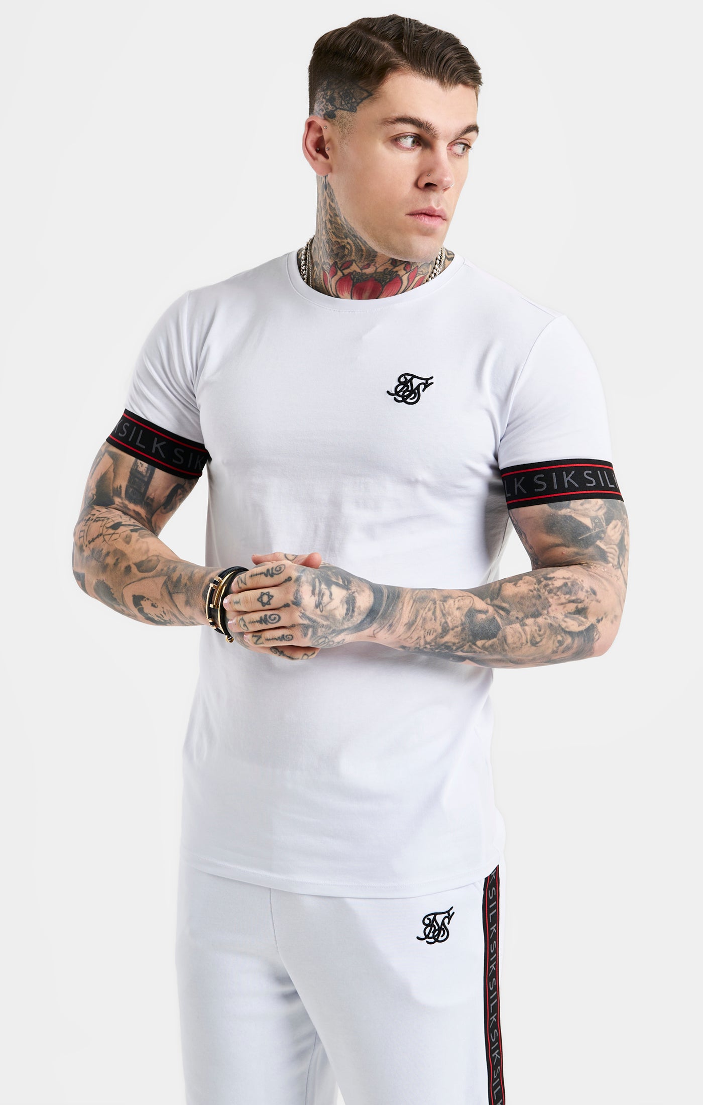 Load image into Gallery viewer, SikSilk Tape Tee - White, Black &amp; Red