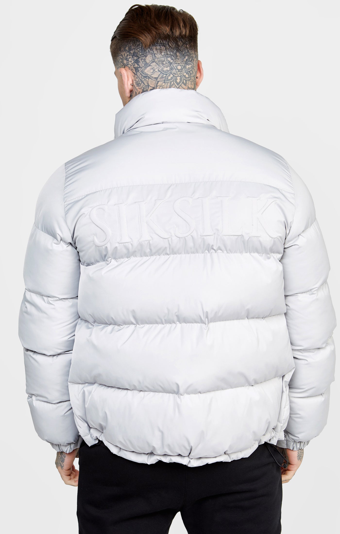 Load image into Gallery viewer, Grey Embossed Logo Puffer Jacket (4)