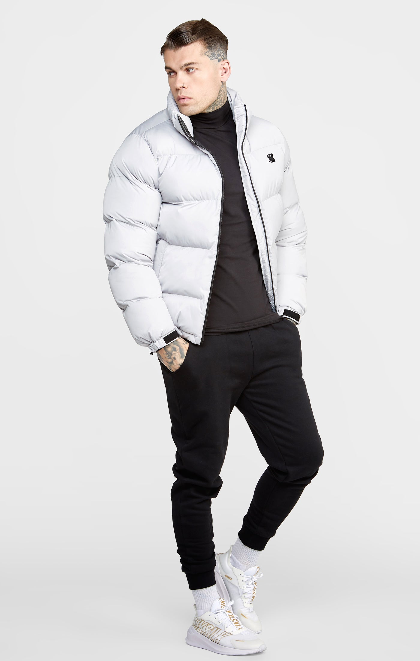 Load image into Gallery viewer, Grey Embossed Logo Puffer Jacket (5)