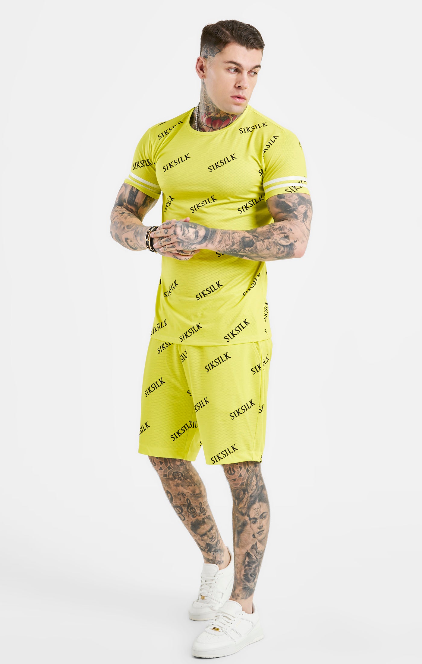 Load image into Gallery viewer, Yellow Logo Muscle Fit T-Shirt And Short Set