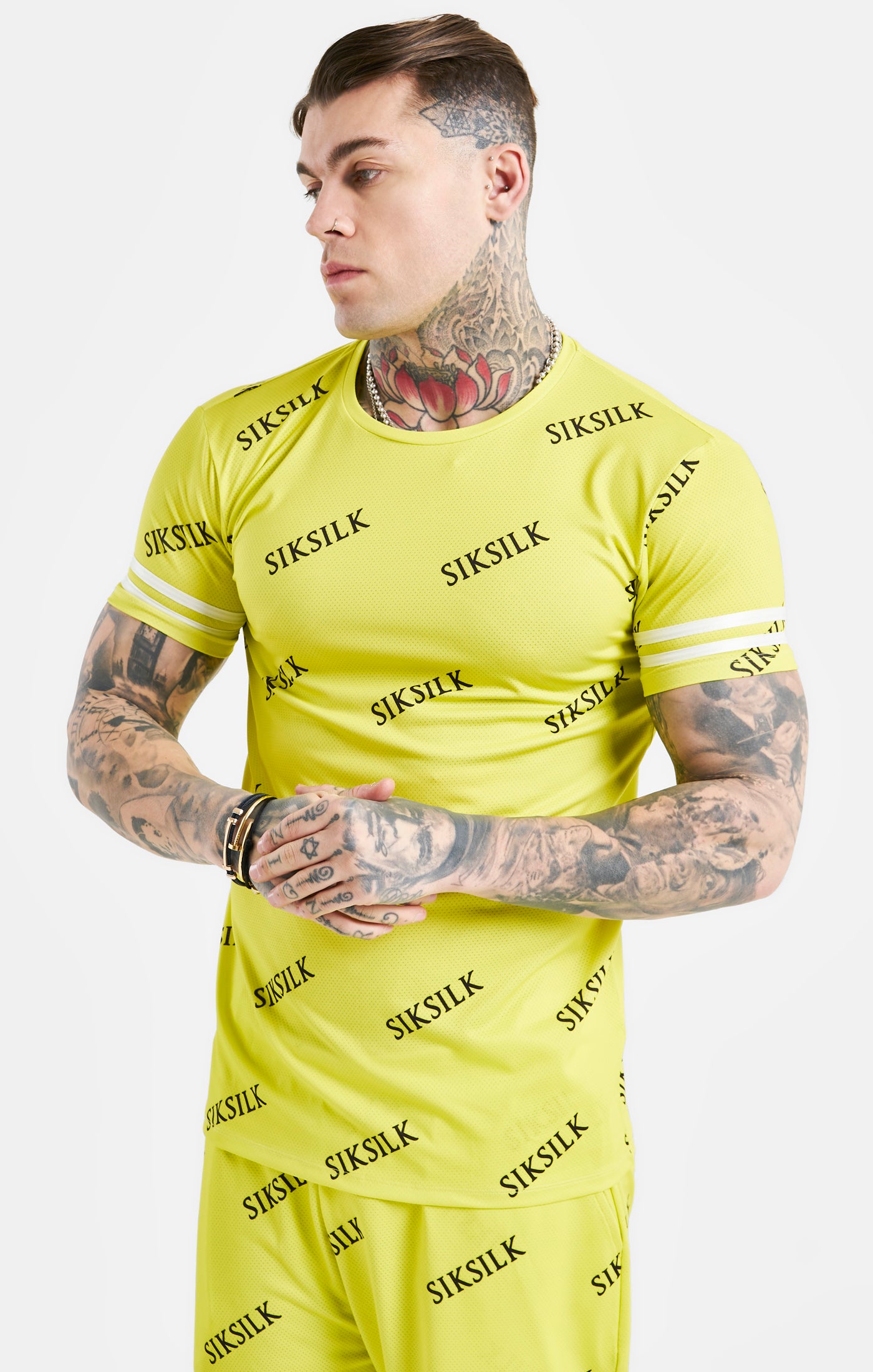 Load image into Gallery viewer, Yellow Logo Muscle Fit T-Shirt And Short Set (3)