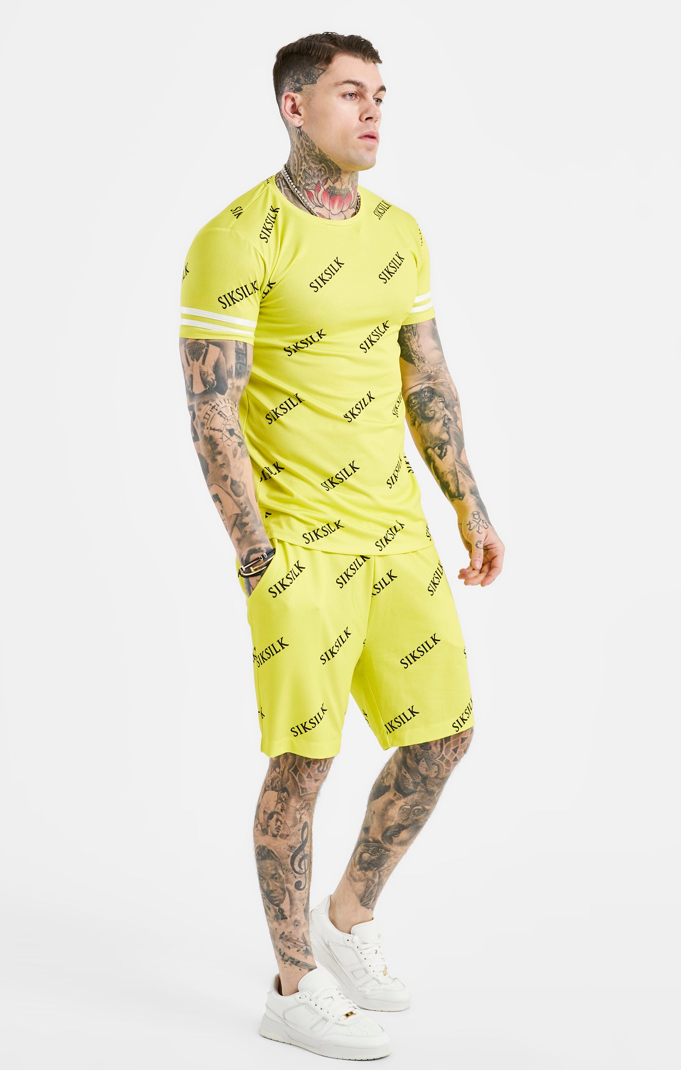 Load image into Gallery viewer, Yellow Logo Muscle Fit T-Shirt And Short Set (4)