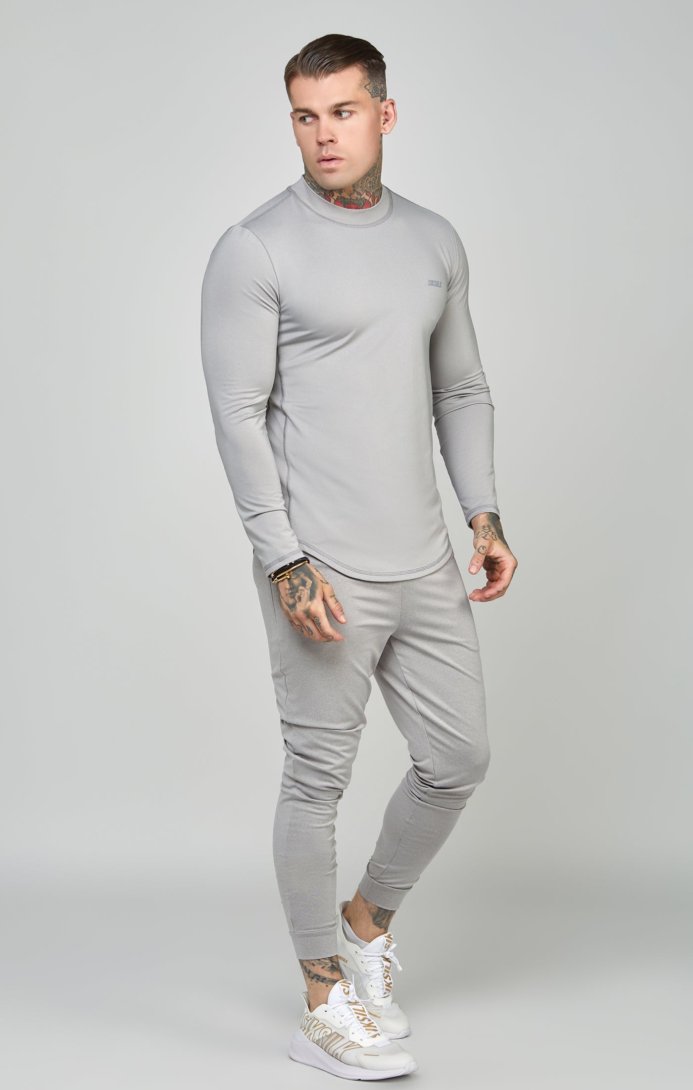 Load image into Gallery viewer, Grey Sports Muscle Fit Long Sleeve Top (1)