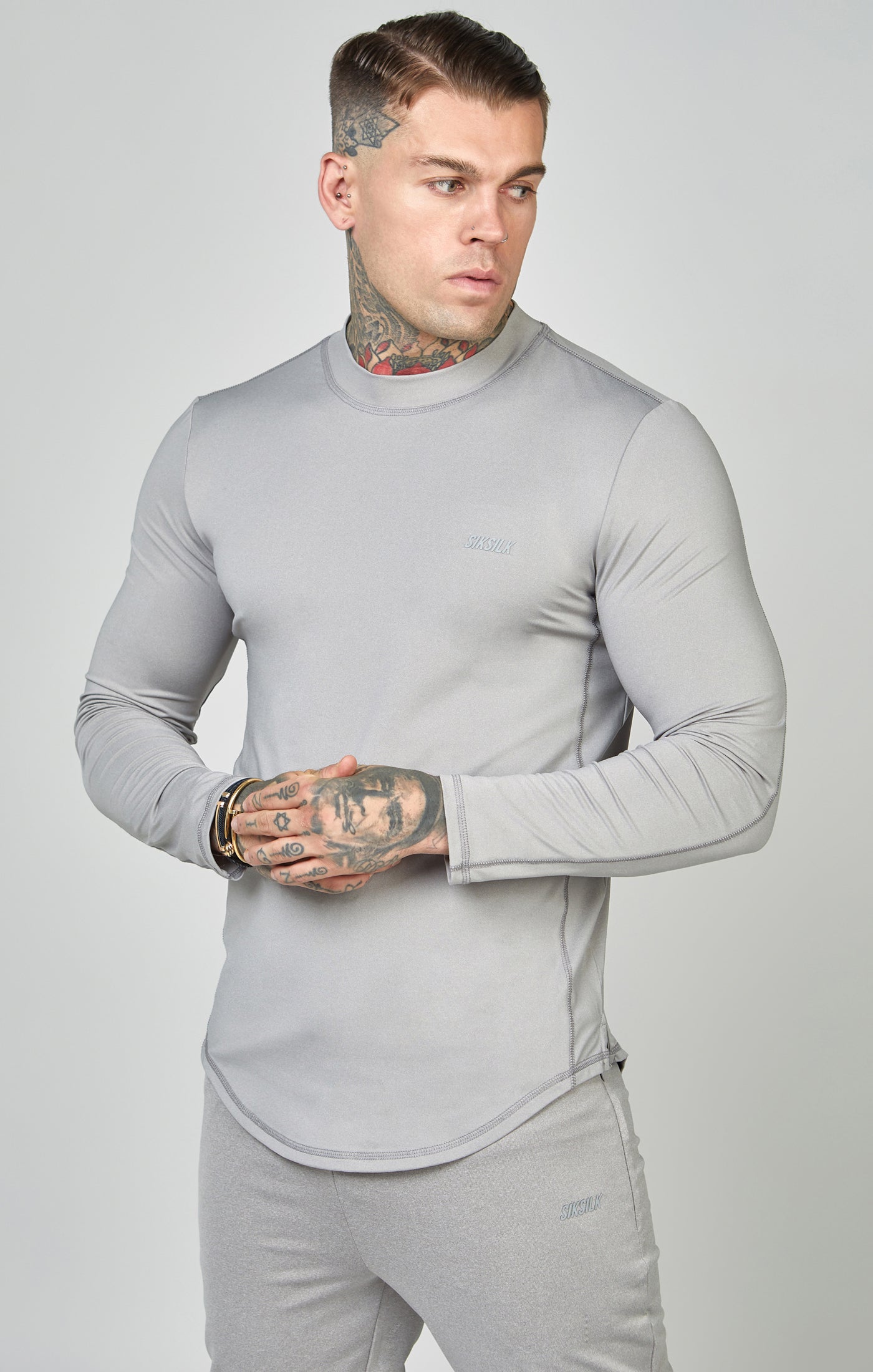 Load image into Gallery viewer, Grey Sports Muscle Fit Long Sleeve Top (3)
