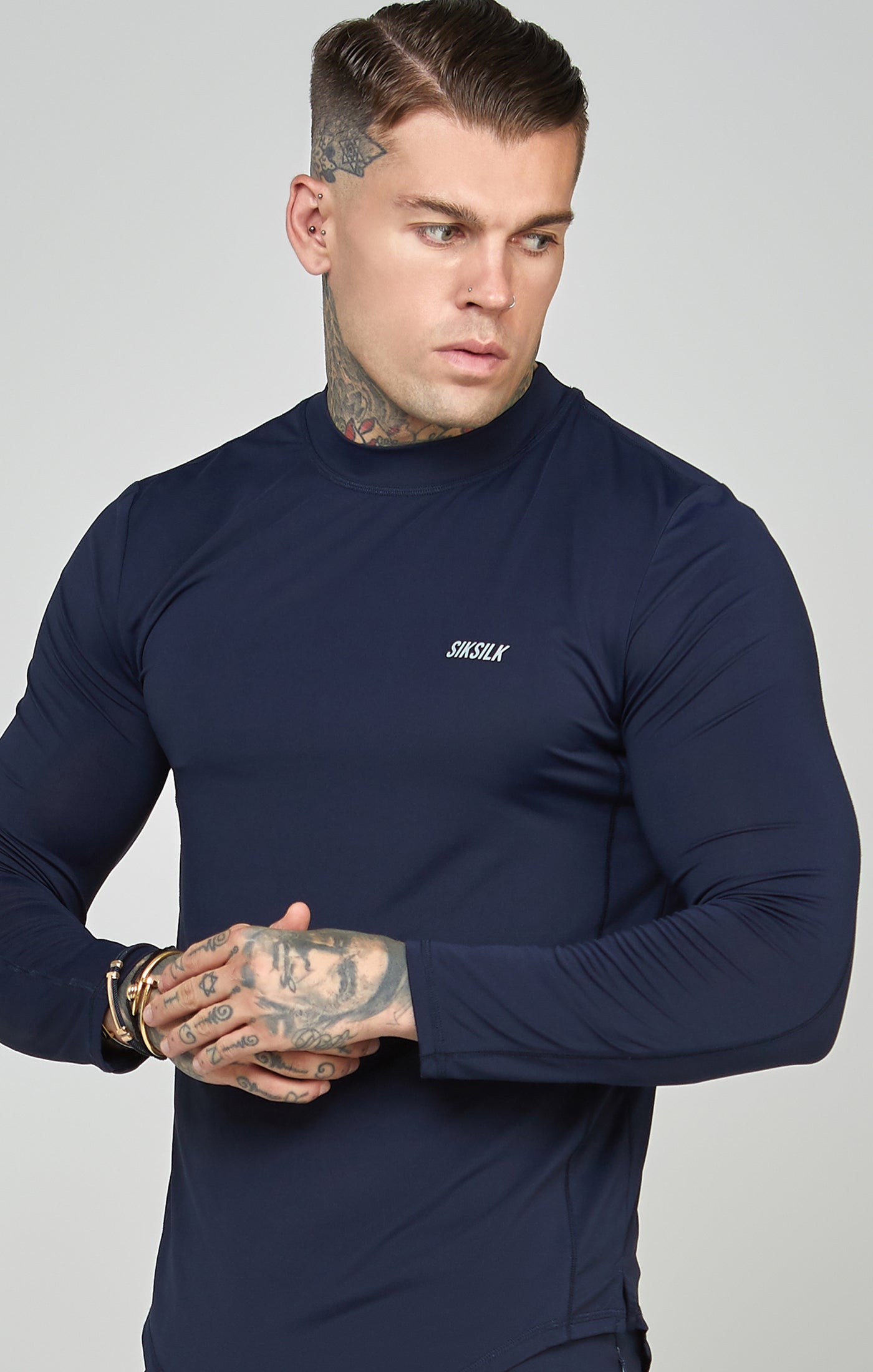 Load image into Gallery viewer, Navy Sports Muscle Fit Long Sleeve Top