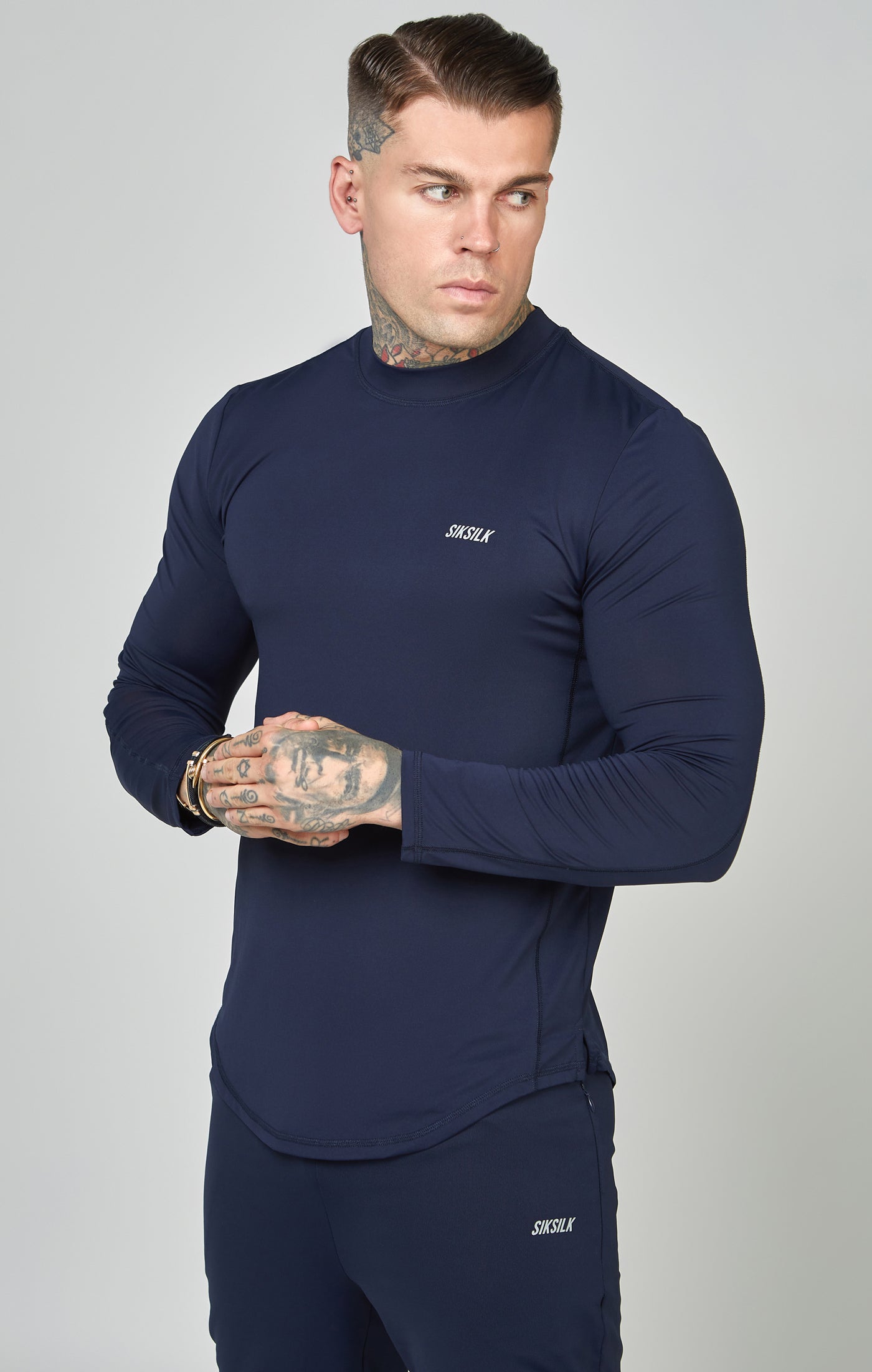 Load image into Gallery viewer, Navy Sports Muscle Fit Long Sleeve Top (3)