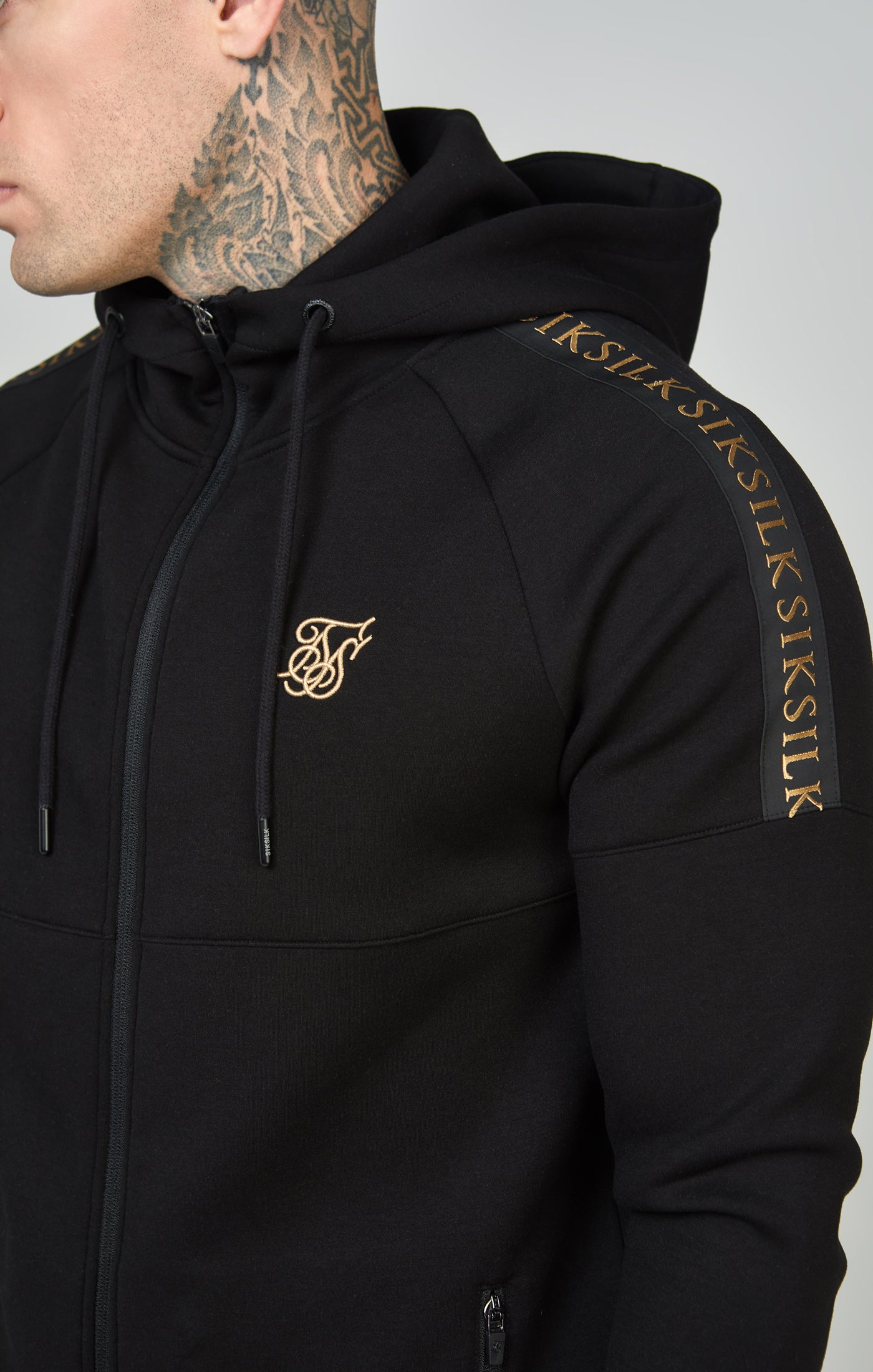 Load image into Gallery viewer, Black Taped Zip Thru Hoodie &amp; Jogger Set (5)