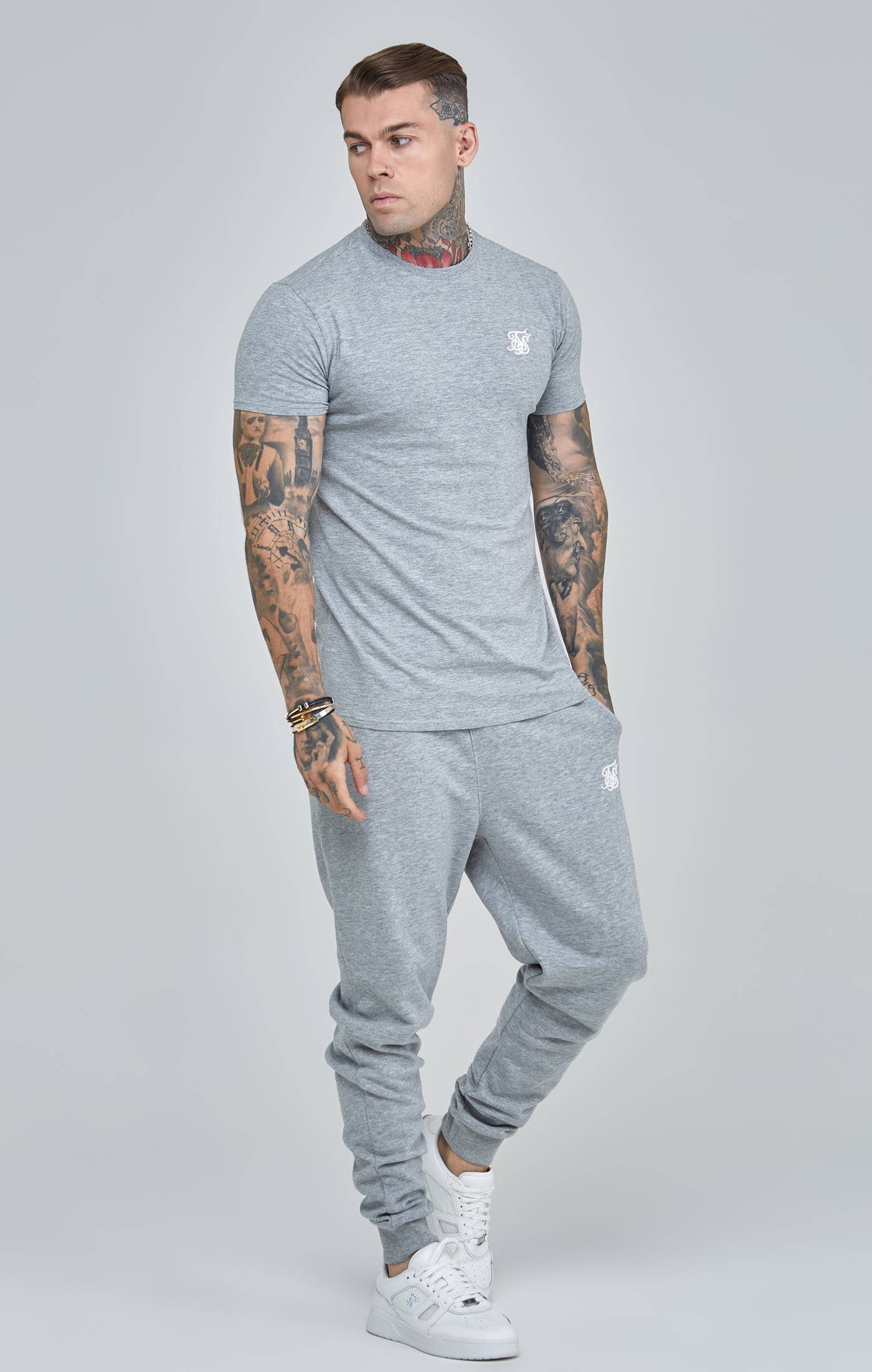 Load image into Gallery viewer, Grey Marl Essential Cuffed Joggers (1)