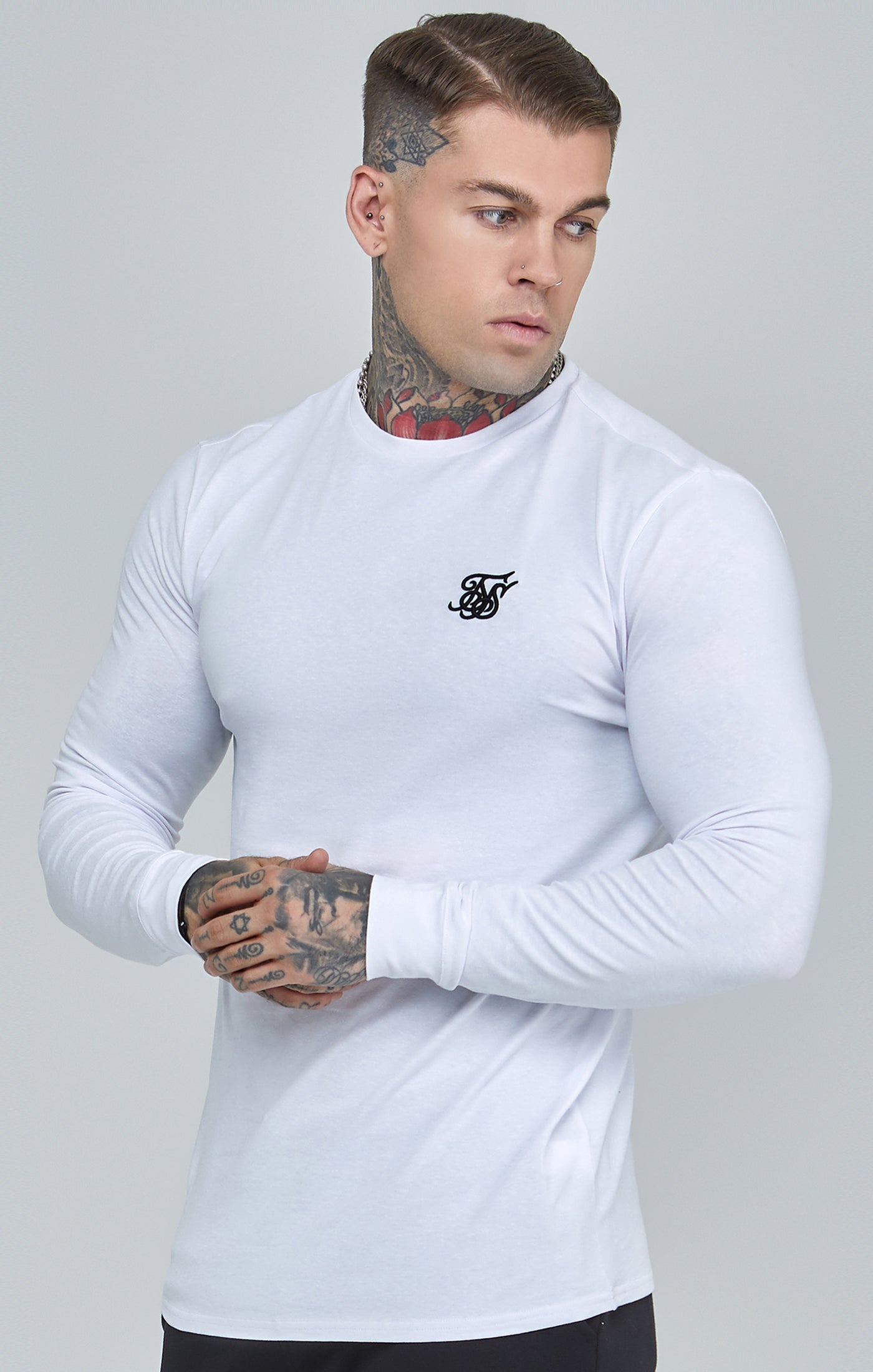 Load image into Gallery viewer, White Essential Long Sleeve Muscle Fit T-Shirt