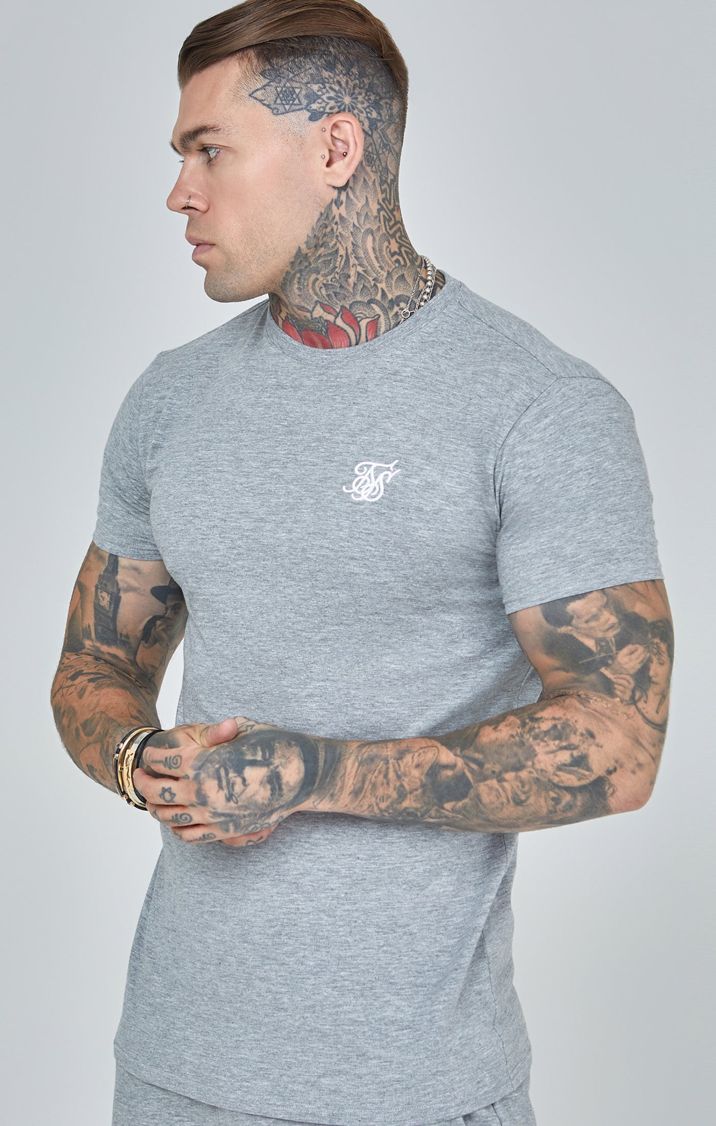 Load image into Gallery viewer, Grey Marl Essential Short Sleeve Muscle Fit T-Shirt