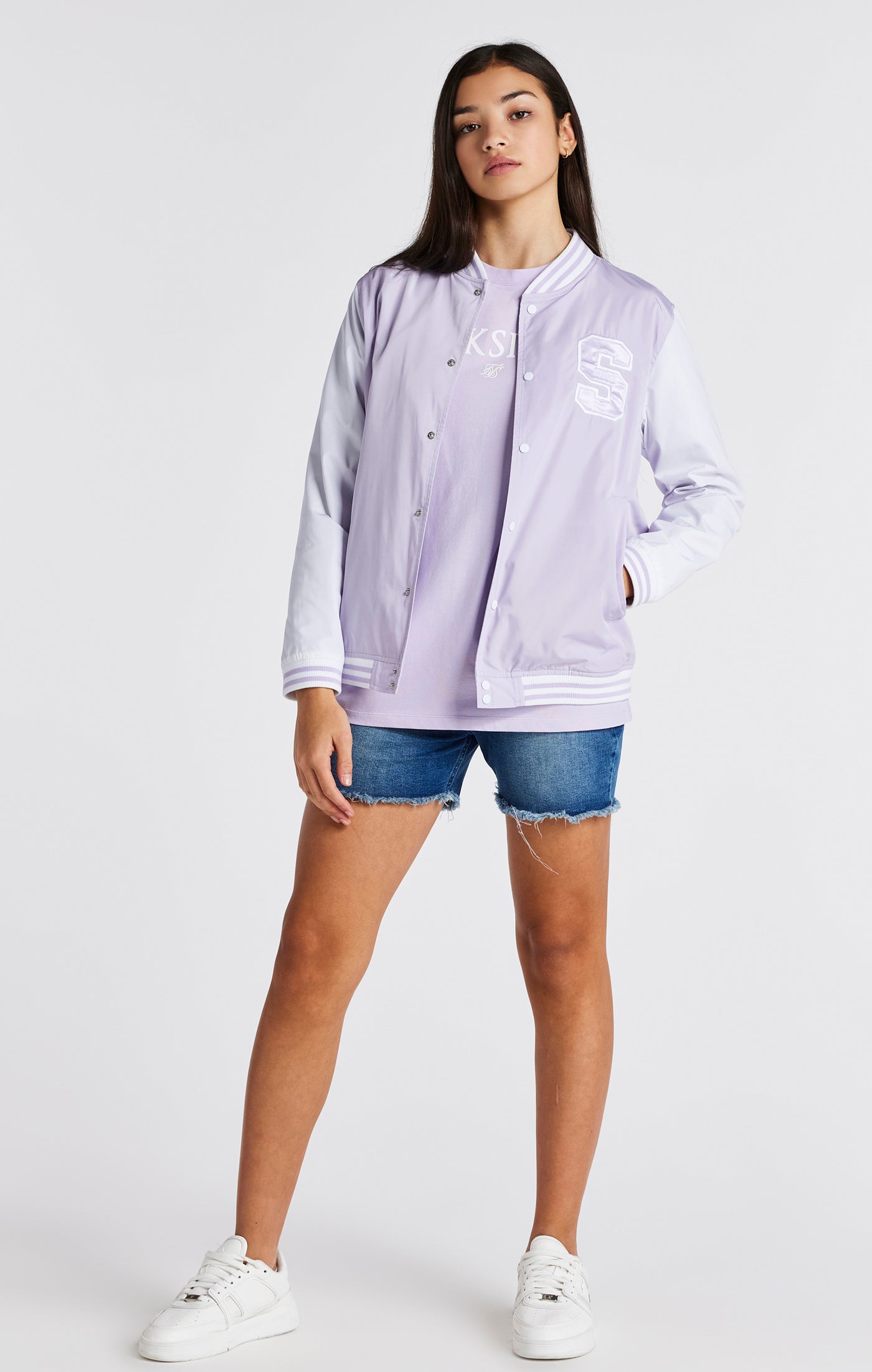Load image into Gallery viewer, Girls Purple Varsity Jacket (3)