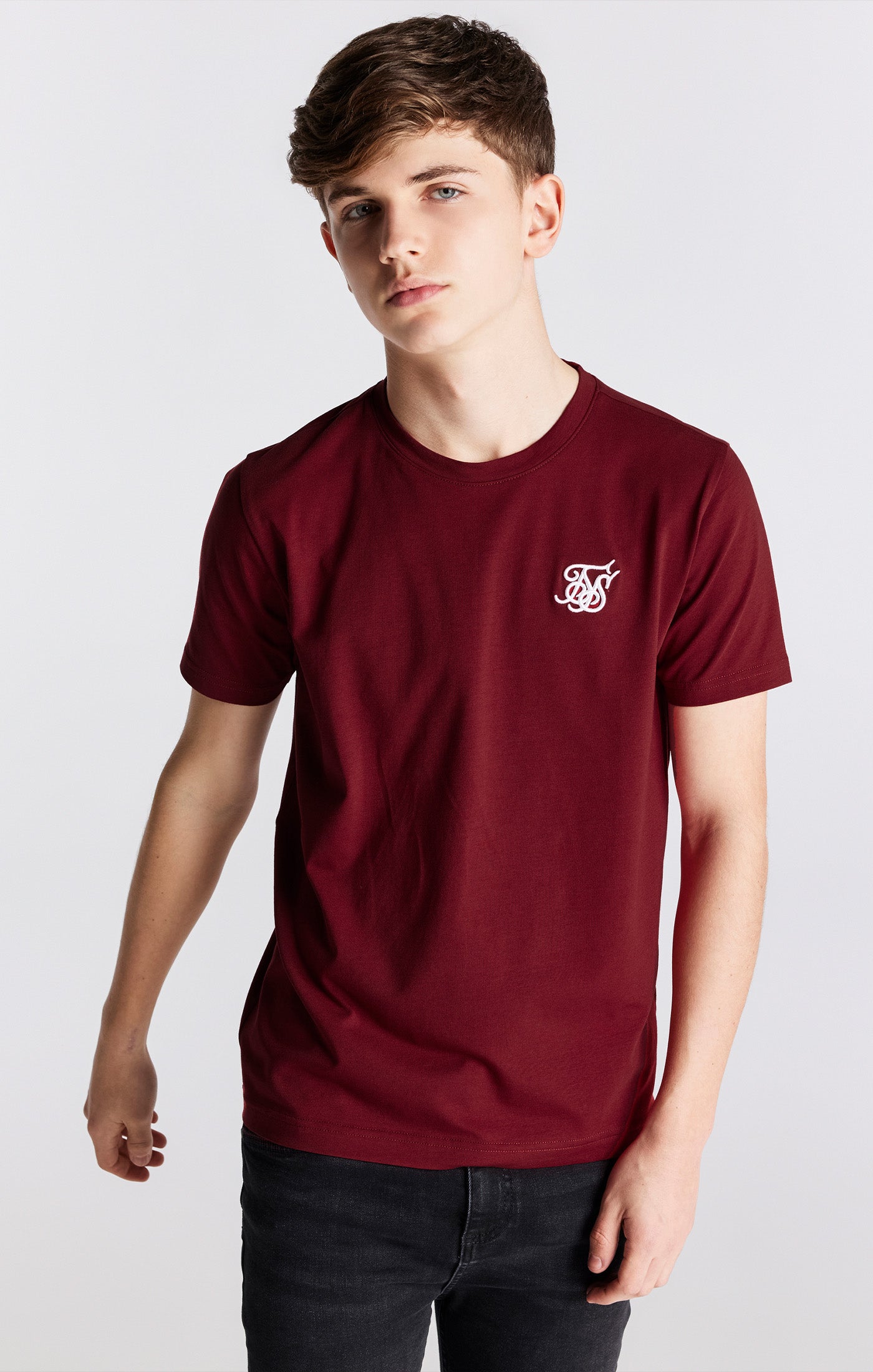 Load image into Gallery viewer, Boys Burgundy Essentials Short Sleeve T-Shirt