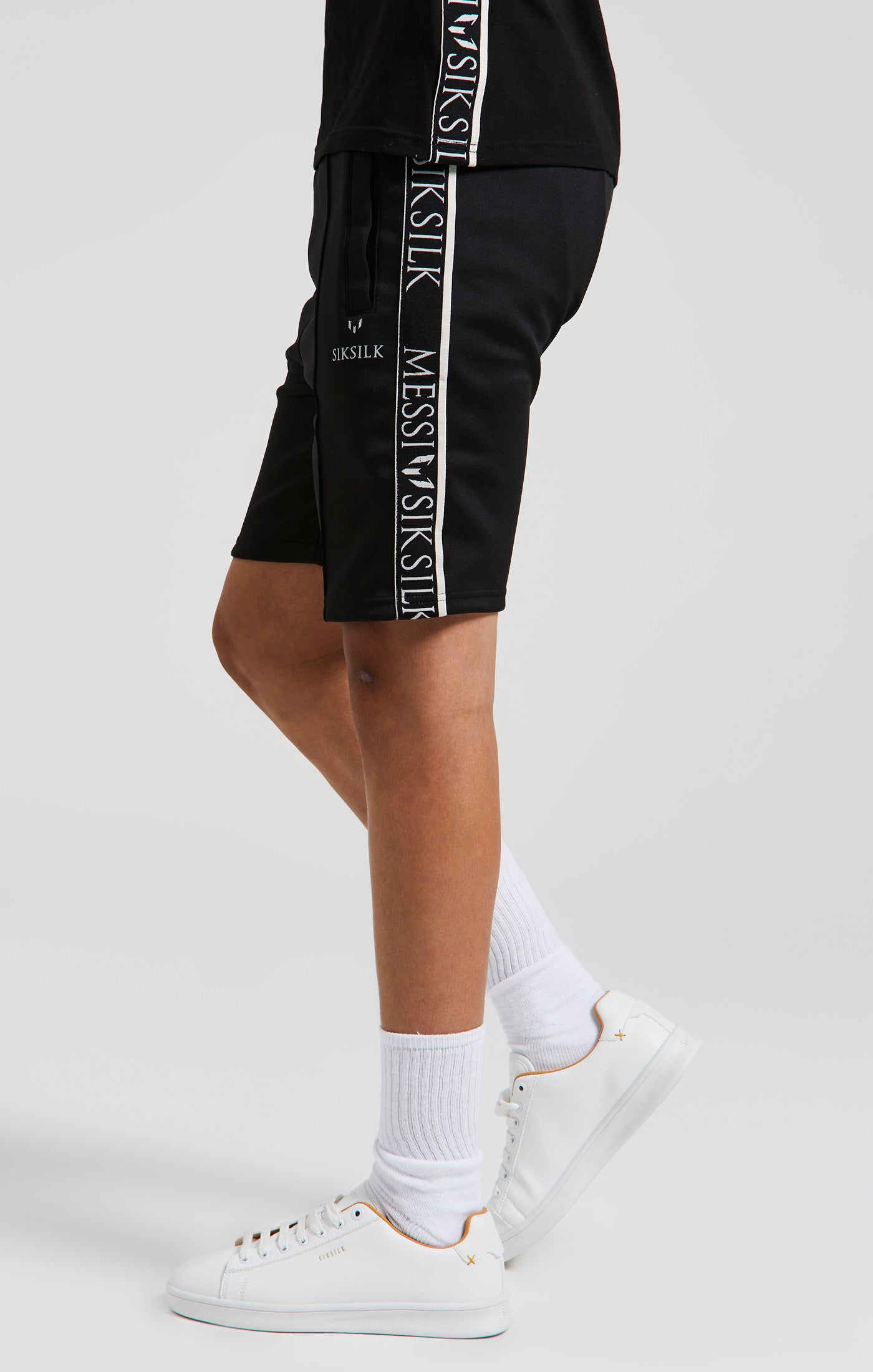 Load image into Gallery viewer, Boys Messi x SikSilk Black Taped Short (1)