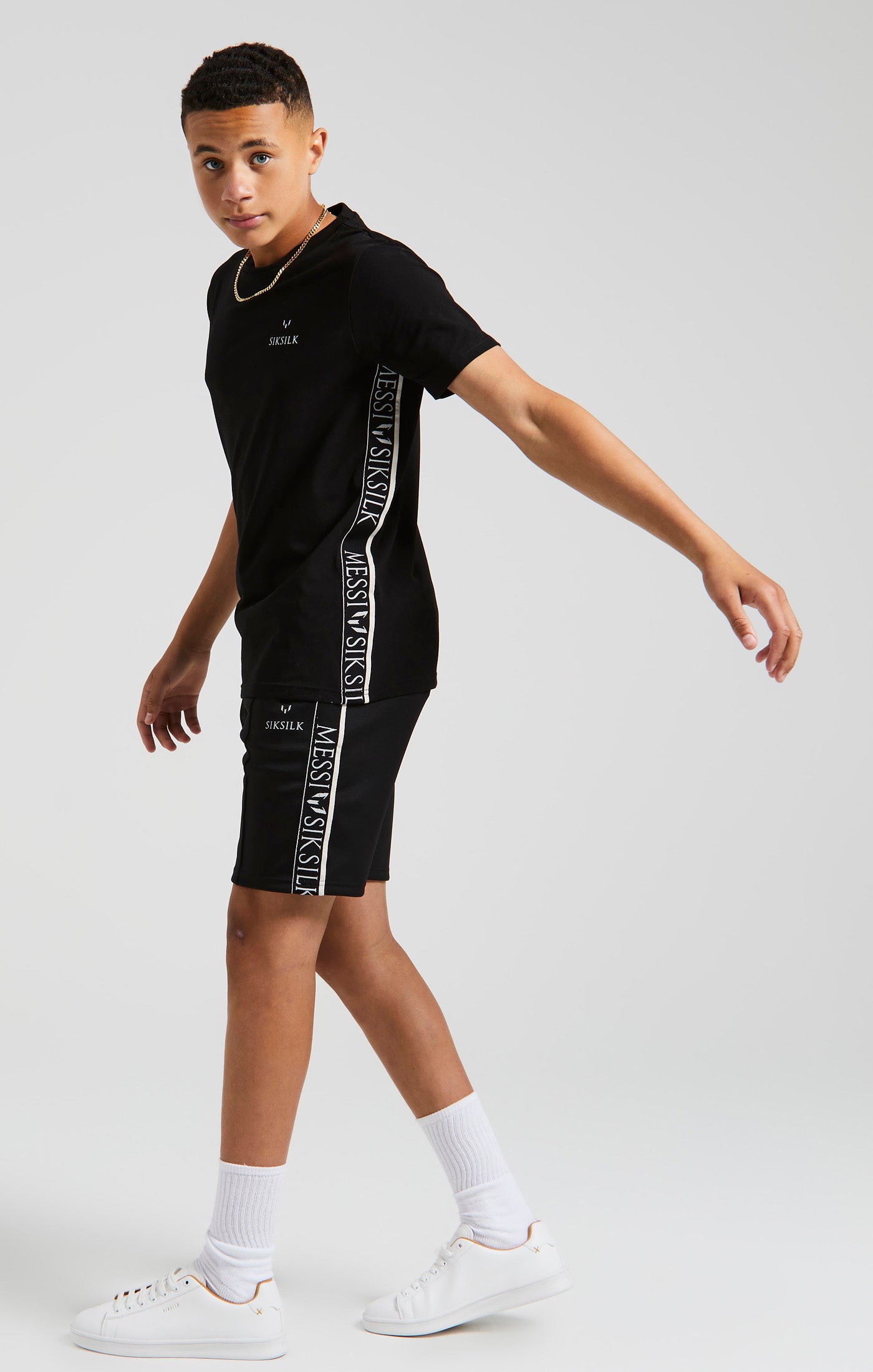 Load image into Gallery viewer, Boys Messi x SikSilk Black Taped Short (4)