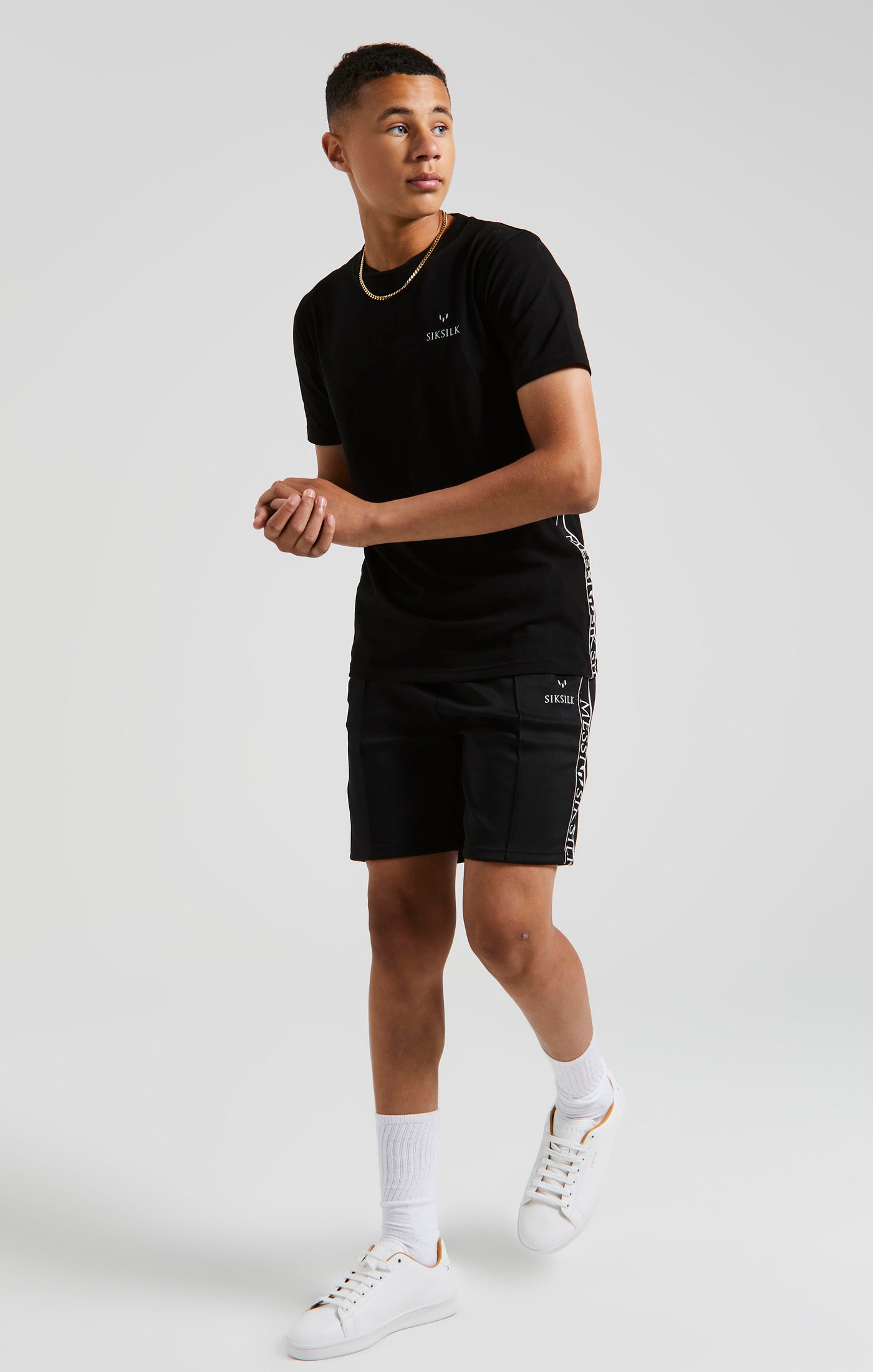 Load image into Gallery viewer, Boys Messi x SikSilk Black Taped Short (5)