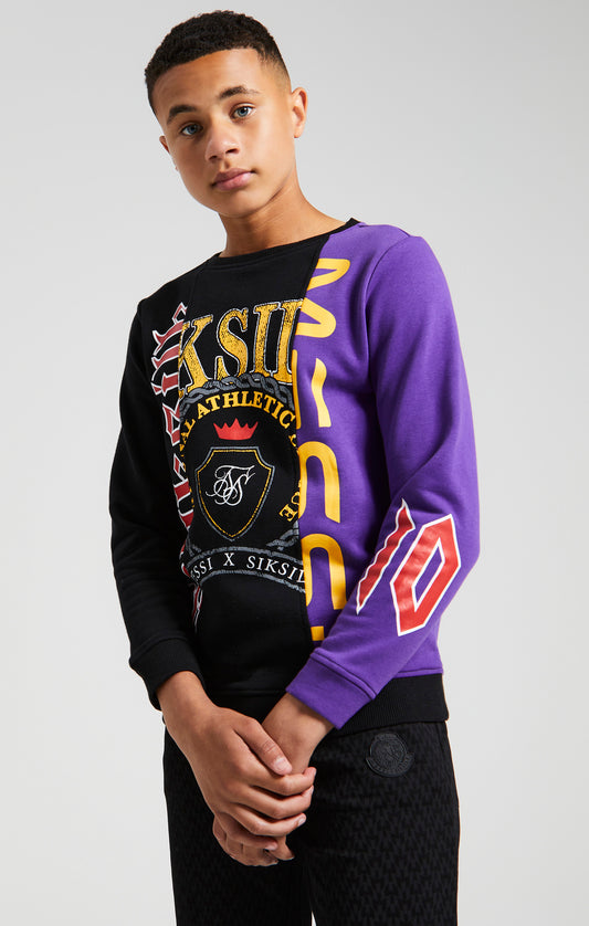 Messi x SikSilk Retro Varsity Crew Sweater - Black & Purple
