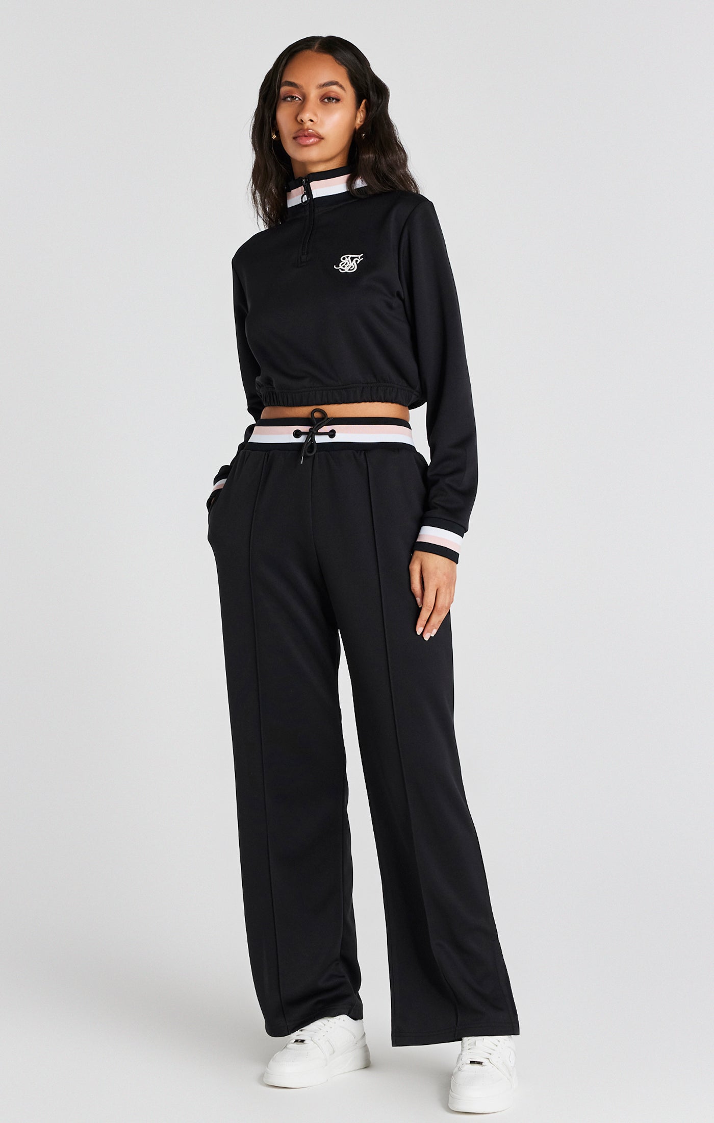 Load image into Gallery viewer, Black Varsity Wide Leg Track Pant (2)