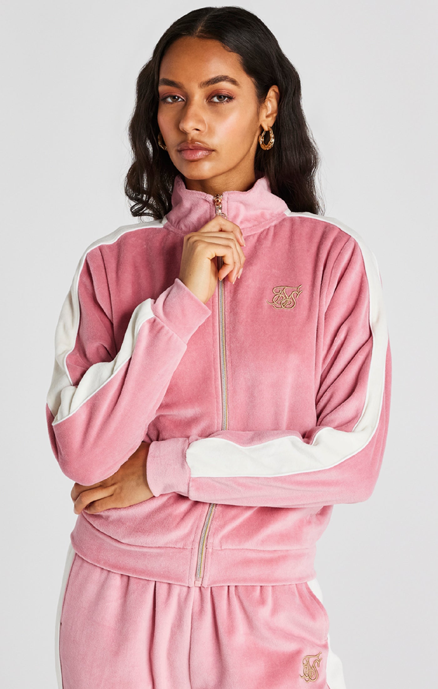 Load image into Gallery viewer, Pink Velour Track Top
