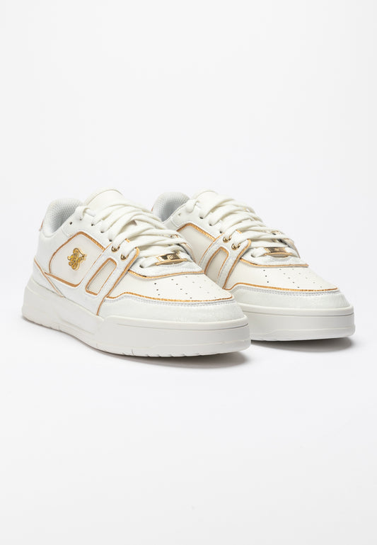 White And Gold Trimmed Low Top Court Trainer