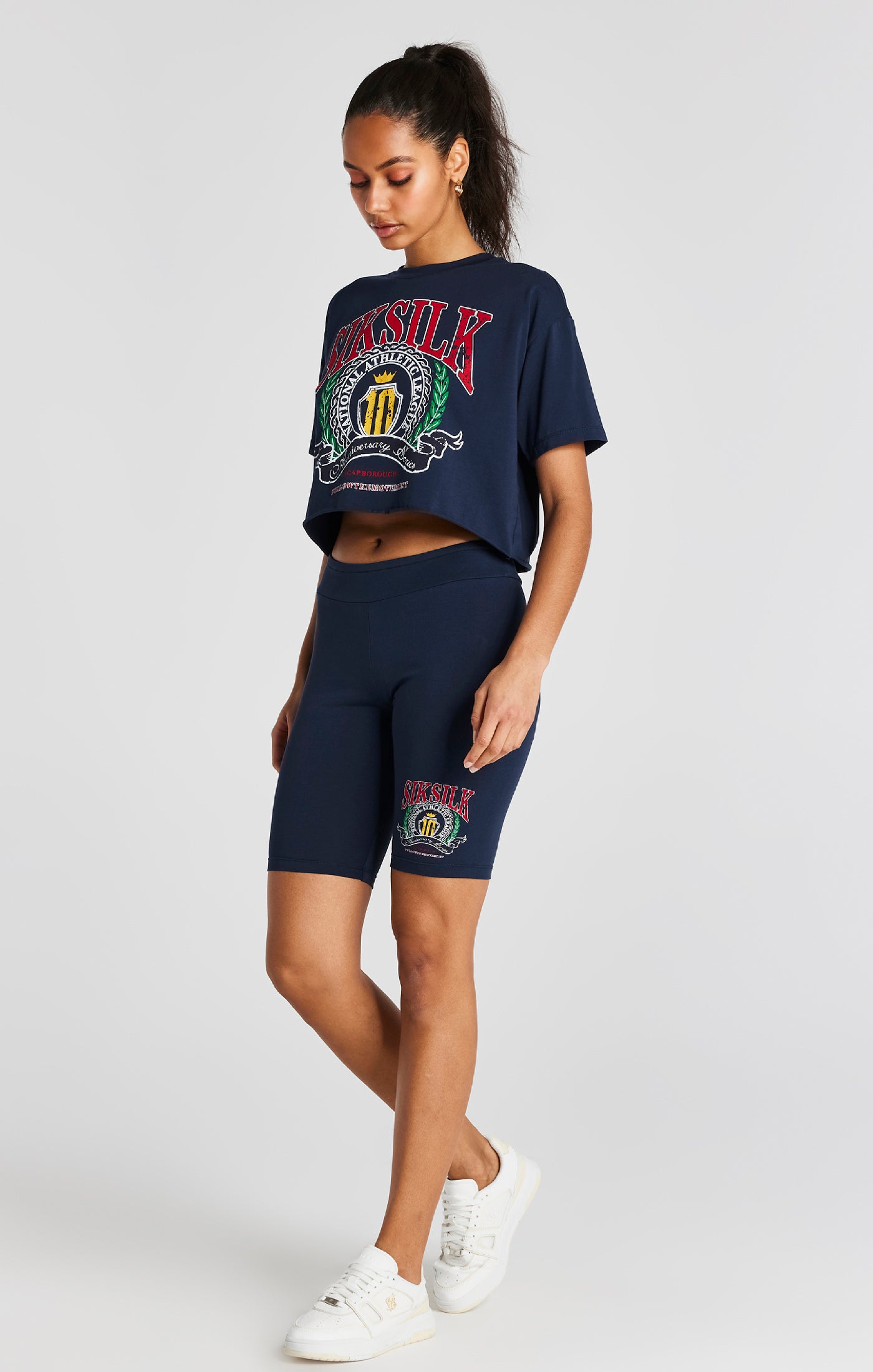Load image into Gallery viewer, Navy Crop Varsity T-Shirt (3)
