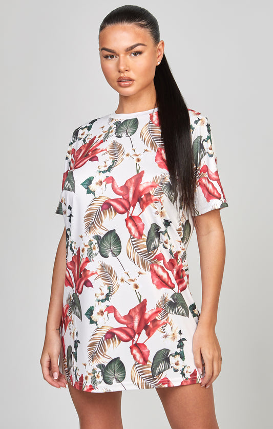 Multi Retro Tropics Print T-Shirt Dress